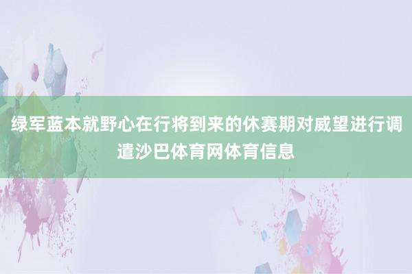 绿军蓝本就野心在行将到来的休赛期对威望进行调遣沙巴体育网体育信息
