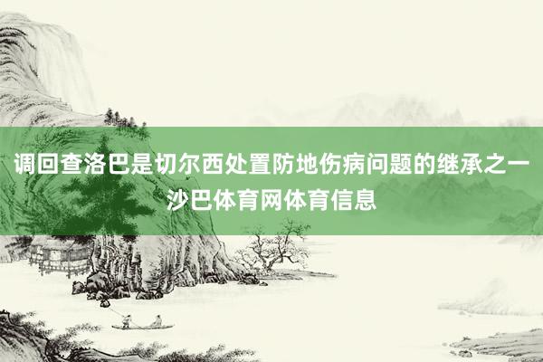 调回查洛巴是切尔西处置防地伤病问题的继承之一沙巴体育网体育信息