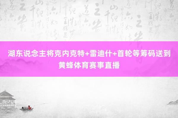 湖东说念主将克内克特+雷迪什+首轮等筹码送到黄蜂体育赛事直播